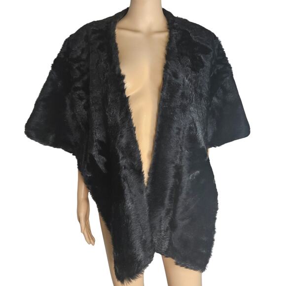 1950s Genuine Black Rabbit Fur Leibb Bros Stole Shawl Vintage Cape Size Large - Picture 1 of 7